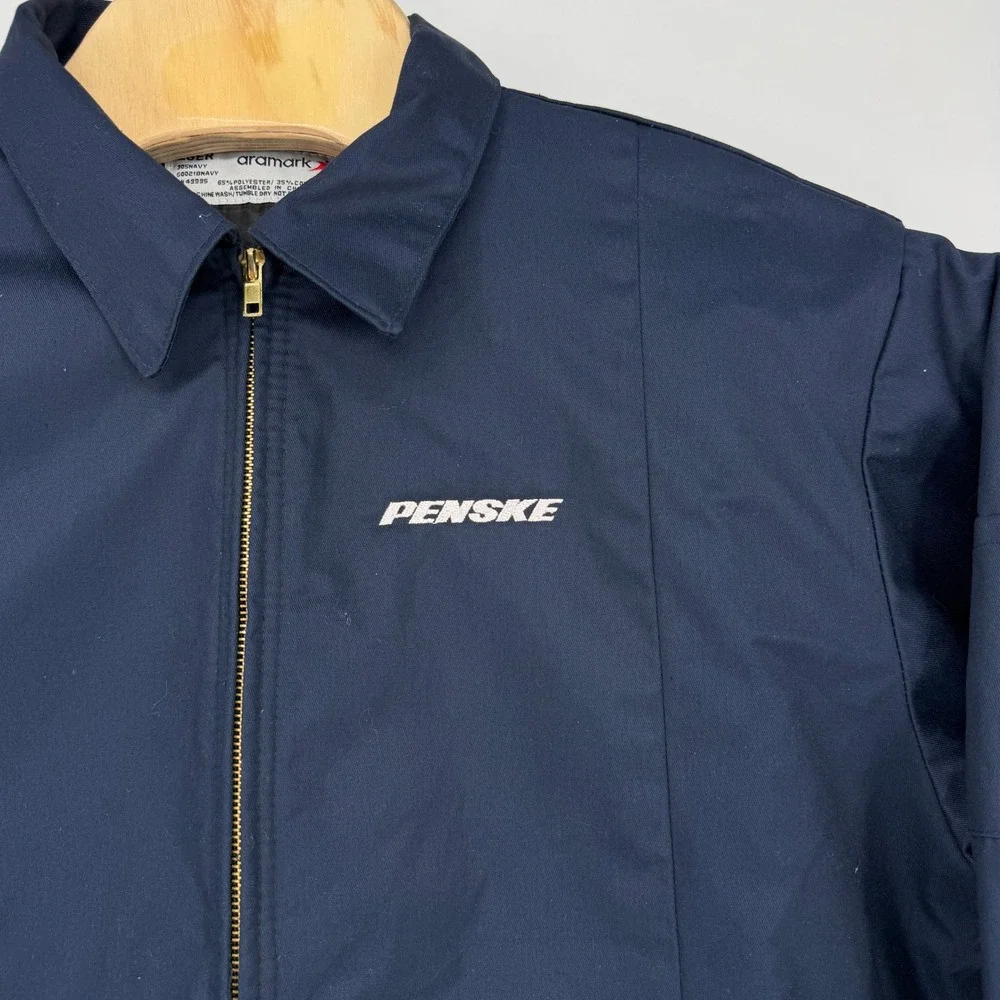 Vintage Aramark Penske Work Jacket Navy Blue Quilted Lined Full Zip Large
